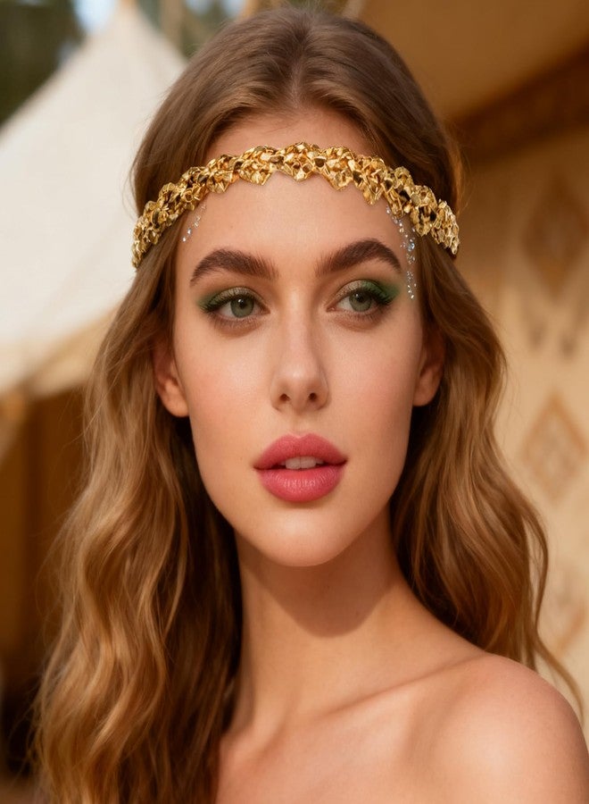 طوق رأس معدني مرن من تويرونا، أطواق شعر ذهبية مرنة مرصعة بأحجار الراين للنساء، قطعة رأس معدنية لامعة مضفرة، إكسسوارات شعر زفاف عتيقة للنساء - Image 4